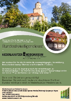 Bild 1: Plakat Bundesfreiwilligendienst im Niederlausitzer Heidemuseum, Quelle: Landkreis Spree-Neie/Wokrejs Sprjewja-Nysa