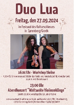 Bild 1: Plakat Violinenkonzert und Workshop mit Duo Lipa, Quelle: Musik- und Kunstschule Johann Theodor Rmhild