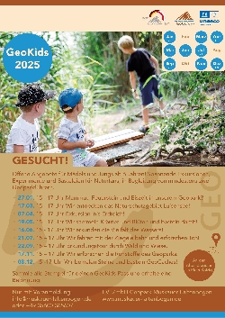 Bild 1: Plakat Termine Geokids 2025, Quelle: UNESCO Global Geopark Muskauer Faltenbogen/Łuk Mużakowa