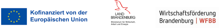 Bildzeile mit den Logos der Europischen Union, Land Brandenburg, Wirtschaftsfrderung Brandenburg WFBB